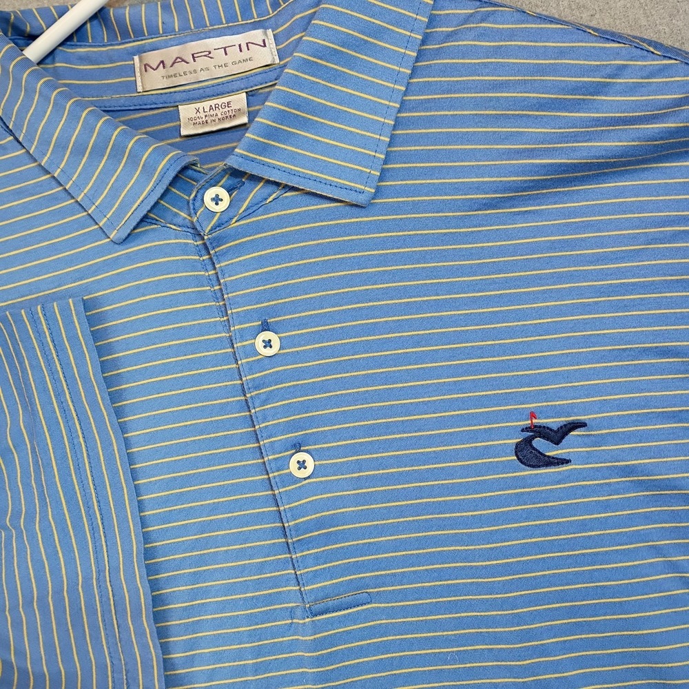 Martin XL Caves Valley Golf Club Polo Blue Stripe Pima Cotton Shirt PGA Tour